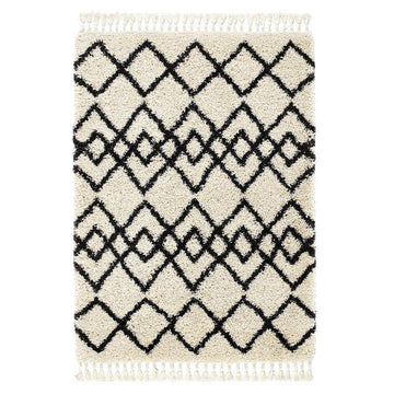 Morocco Modern Moroccan Berber Geometric Plush Soft Boho Shaggy Tassel Ivory/Charcoal Rug-Origins-Rug Love - The Most Loved Rug Store